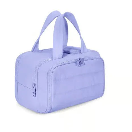 Large travel toiletry bag with wide open mouth in lightweight polyester fabric