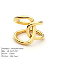 A gold-coloured geometric U-shaped ring with an adjustable opening and a knotted detail.