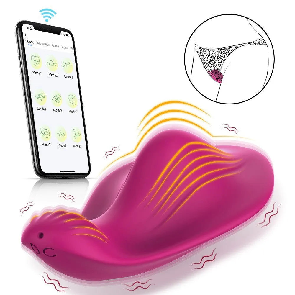 Rose red butterfly-shaped wearable massager made of silicone with USB charging capability
