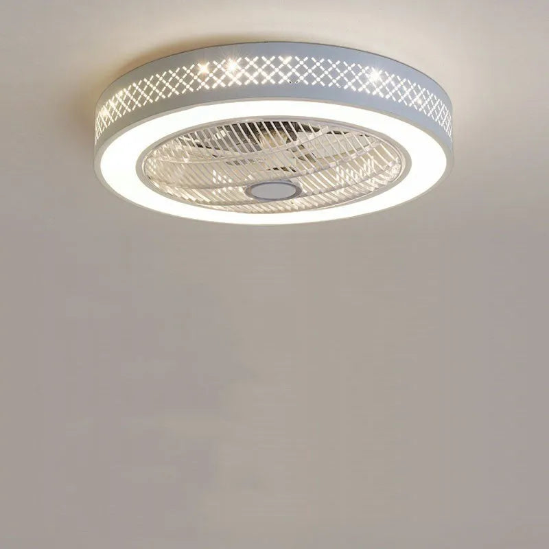 55cm diameter LED ceiling fan light with metal blades and integrated chandelier in pastoral style