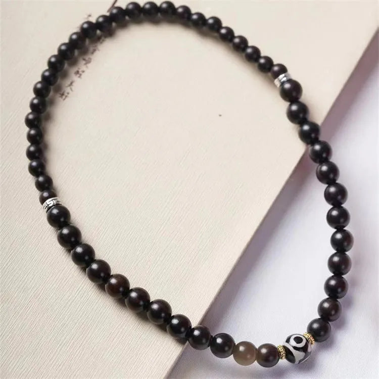Brown ebony wood Tibetan bead bracelet with two circles of 8mm beads