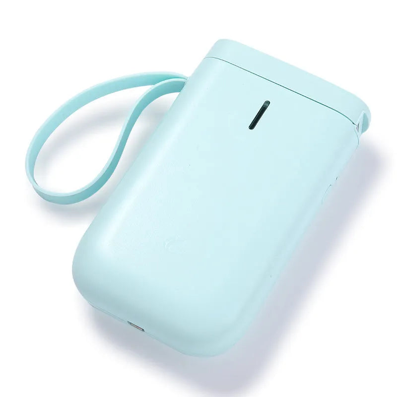 D11 Bluetooth thermal label printer in black, white, green, or pink next to a smartphone showing the label design app.