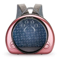 Transparent hard-shell pet carrier bag with metallic rose gold front cover.