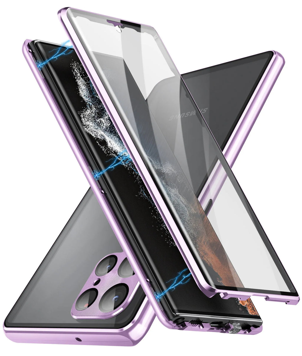 Samsung S24 Ultra phone case with magnetic frame and mirror privacy screen in multiple colour options.