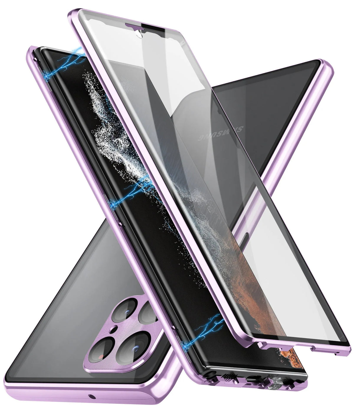 Samsung S24 Ultra phone case with magnetic frame and mirror privacy screen in multiple colour options.