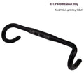 UNO black aluminium alloy road bike drop handlebar showing small bend and printing mark on clamp.