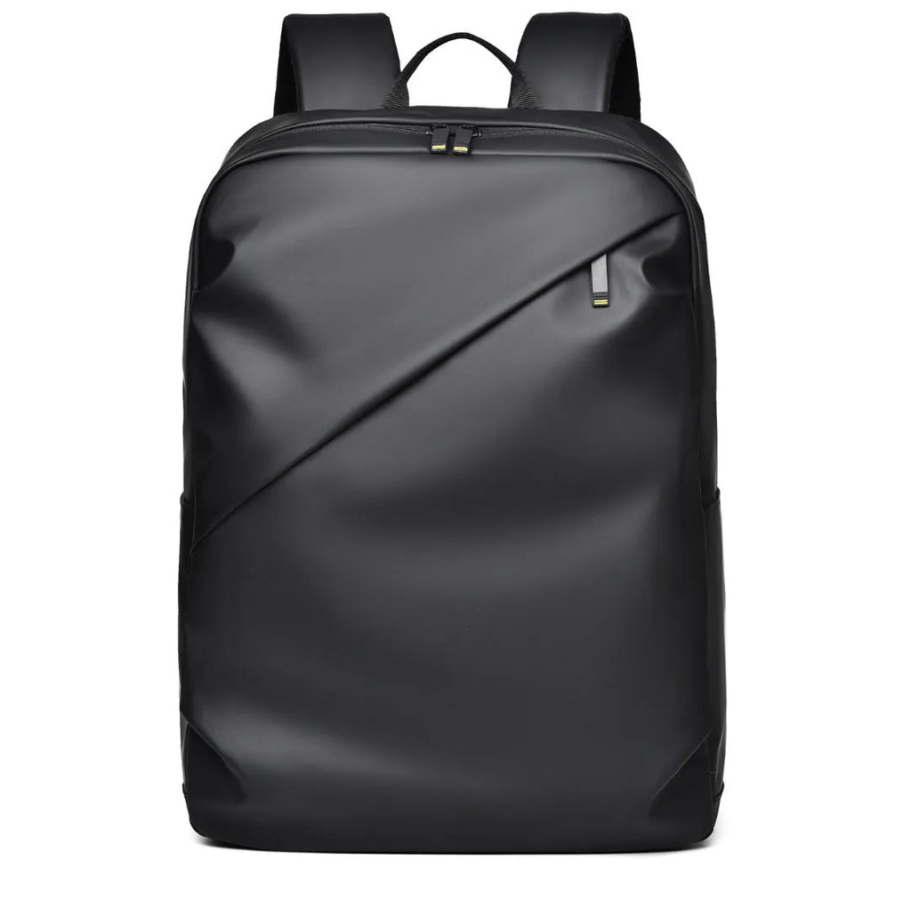 Large waterproof backpack in PU leather with sewing thread detailing, includes computer bag