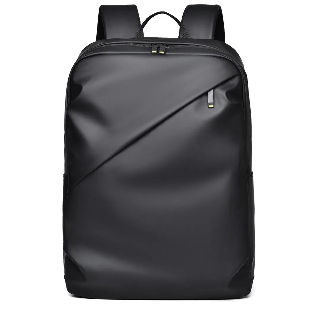 Large waterproof backpack in PU leather with sewing thread detailing, includes computer bag
