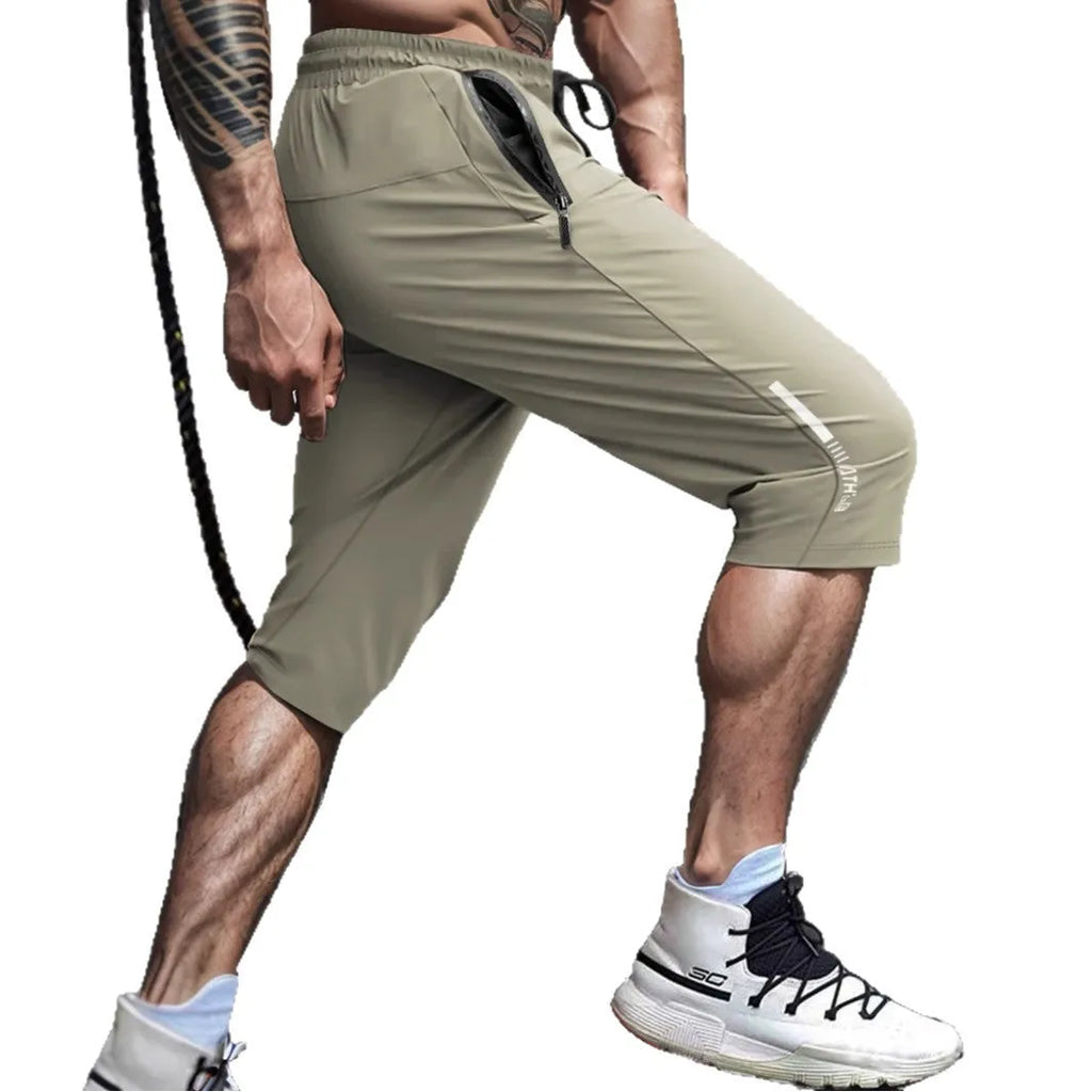 Men's cropped ice silk sports pants in nylon fabric available in four colour options
