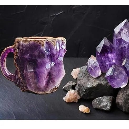 Resin mineral crystal design coffee mug with handle in assorted colours