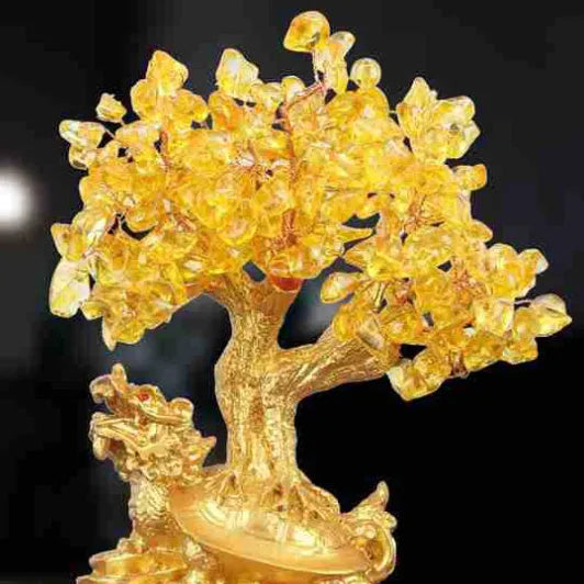 Citrine coloured resin turtle money tree feng shui ornament measuring 18x11x23cm