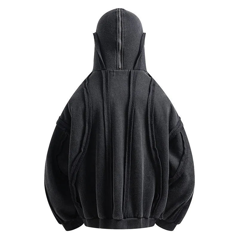 Black men's retro-style hooded coat with zip front and padded lining