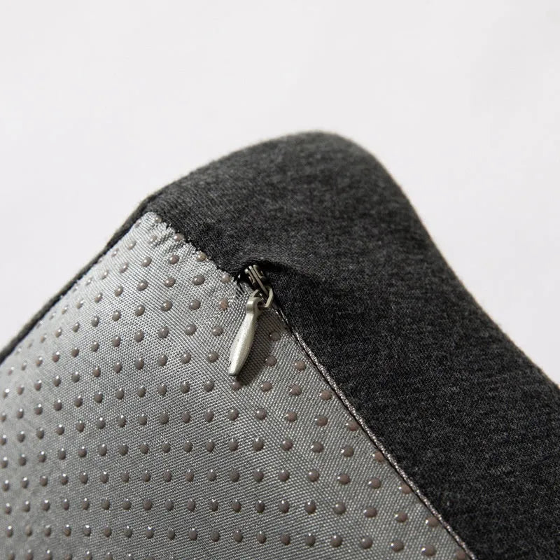 A dark grey memory foam office chair cushion measuring 36x40x11cm for lumbar support.
