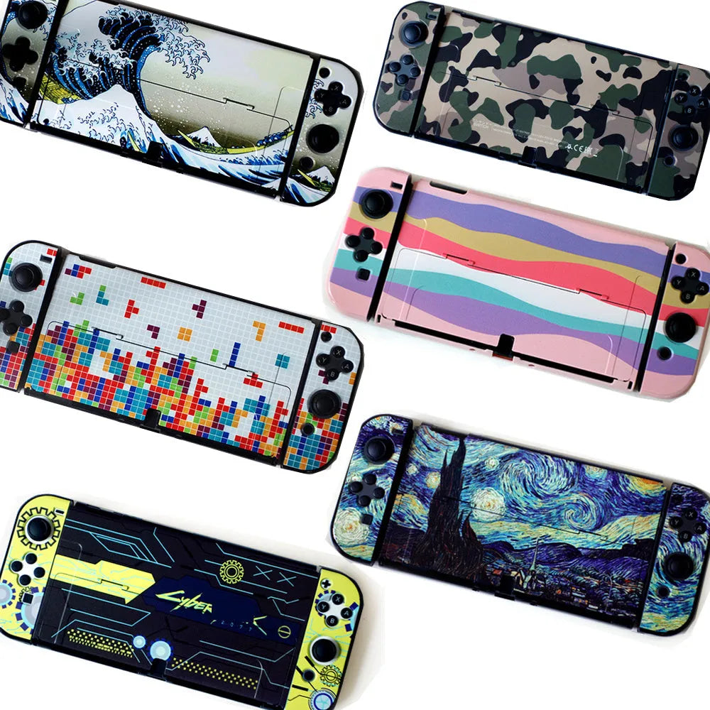 Nintendo Switch OLED hard PC protection shell case in a colour pattern with analogue caps