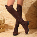 Women's black lace-up over-the-knee boots with round toe and side lacing detail