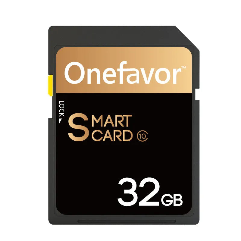 SD to PCMCIA adapter card with stainless steel housing for Mercedes-Benz cars next to a 32GB SDHC card