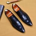 Men's black and brown leather formal shoes with alligator pattern and horse bit buckle