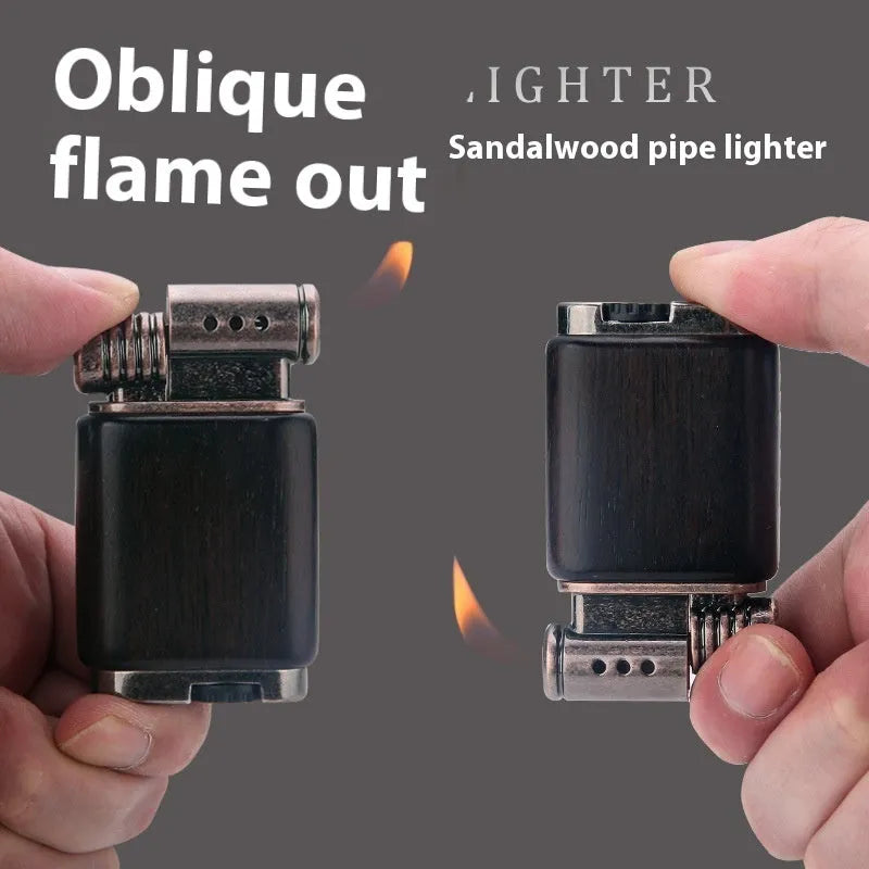 Ebony gas lighter with black wood and rosewood decorative surfaces