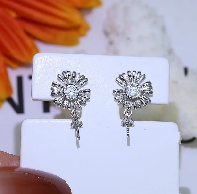 Baroque sterling silver flower earrings with ring holder frame in gold or silver colour options