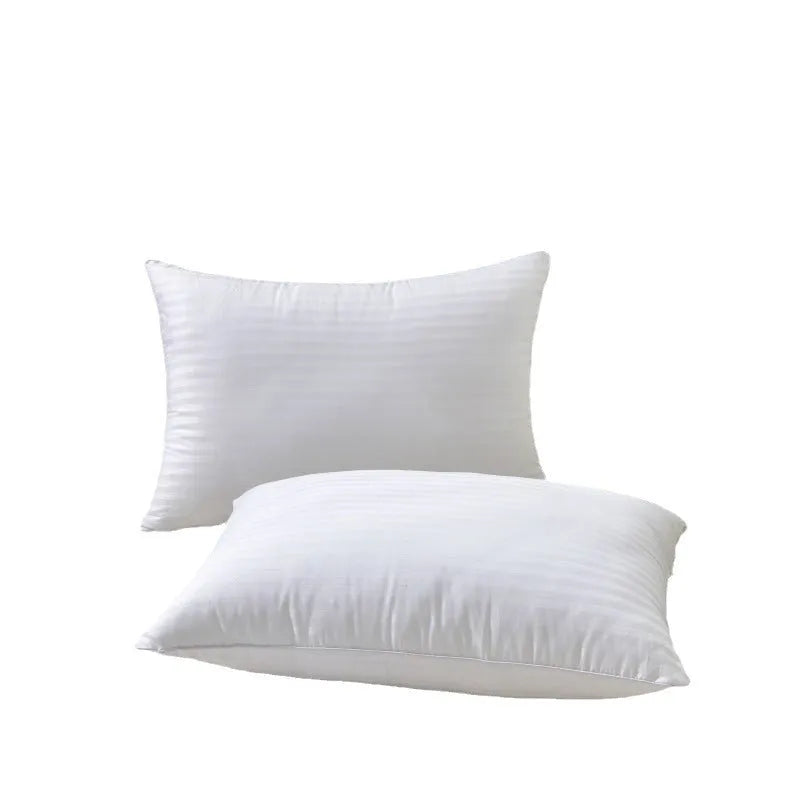White cotton satin stripe pillow core with 2cm stripe pattern and feather filling available in multiple sizes