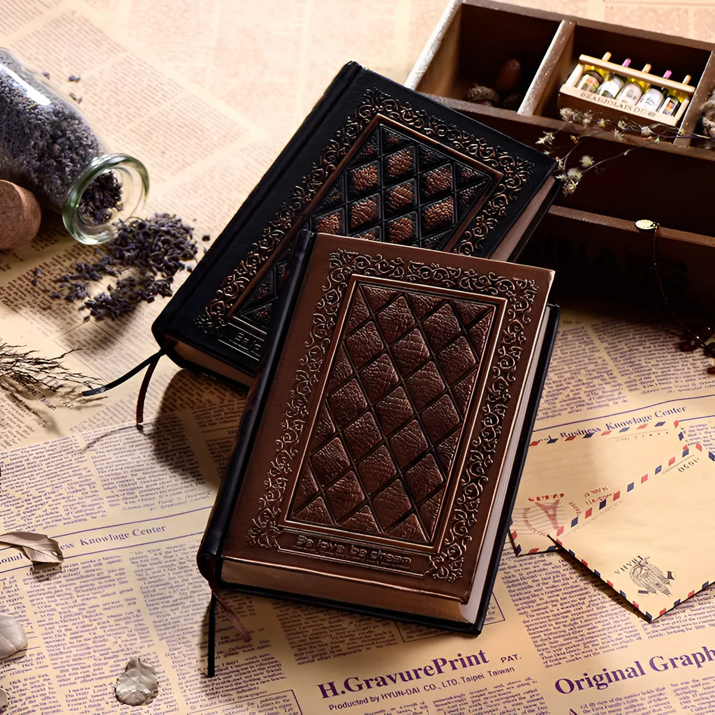 Super thick embossed faux leather notepad in bronze and black gold colour options