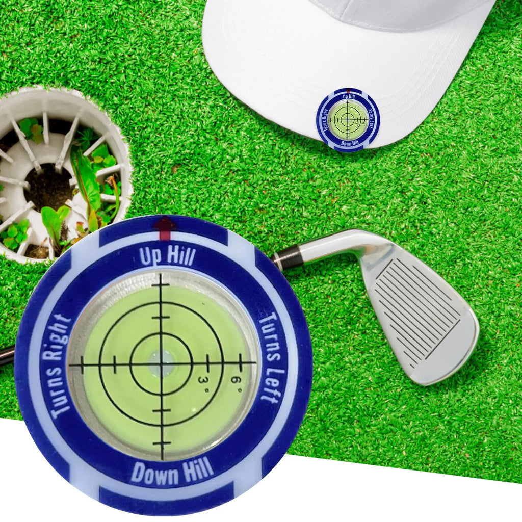 Golf level hat clip accessory with position mark in black, blue, and red colour options