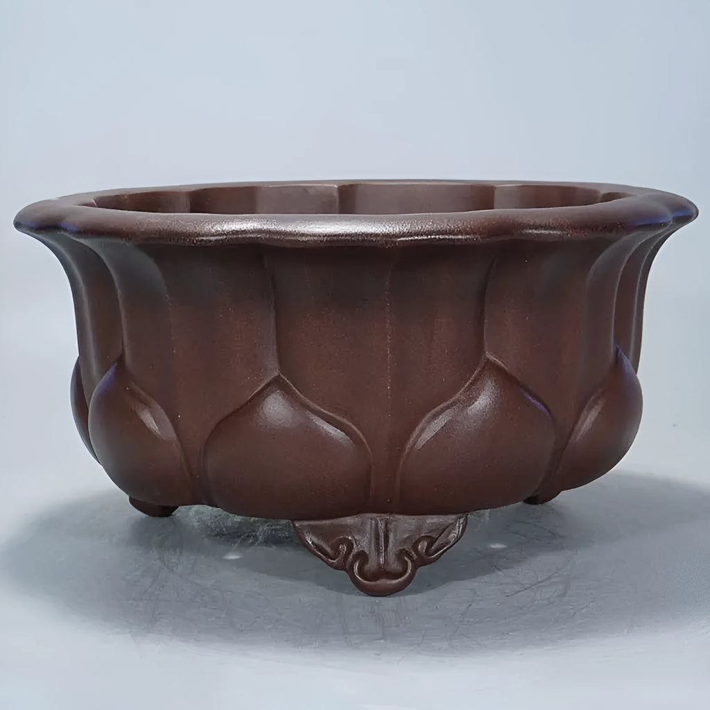 Purple sand ceramic succulent flowerpot with antique finish and Chinese classical design measuring 37x37x20cm