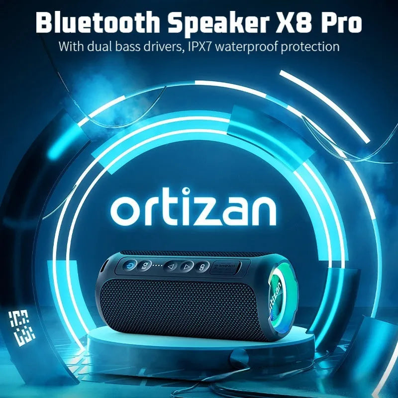 Black and blue 40W wireless Bluetooth fabric speaker with luminous lighting effects