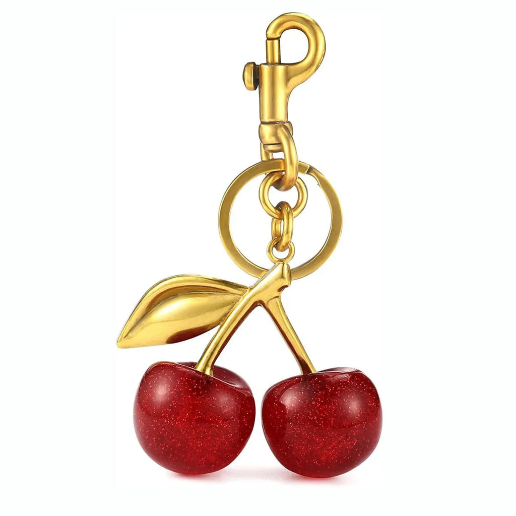 Zinc alloy cherry key ring with three-dimensional design in red or pink for car keys and bag decoration