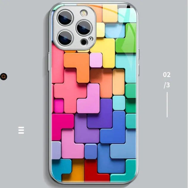 Colourful cartoon geometric design silicone back cover case for iPhone on a white background.