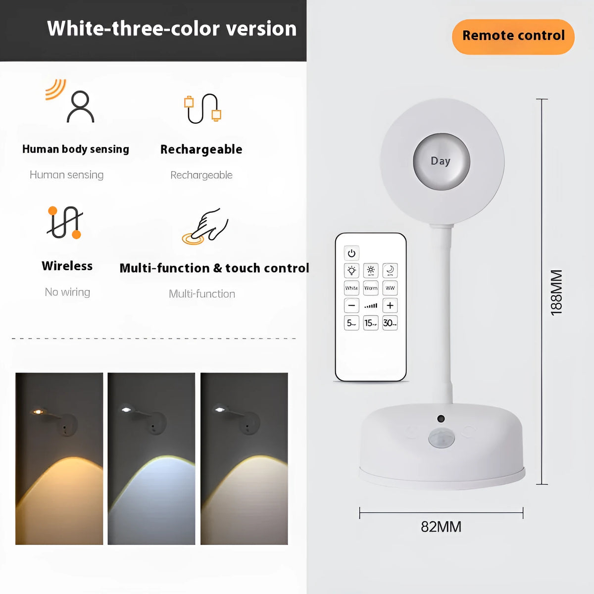 Geometric rechargeable wireless wall lamp in white colour with remote control