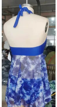 Blue women's bikini swimsuit with European and American briefs style and spandex fabric