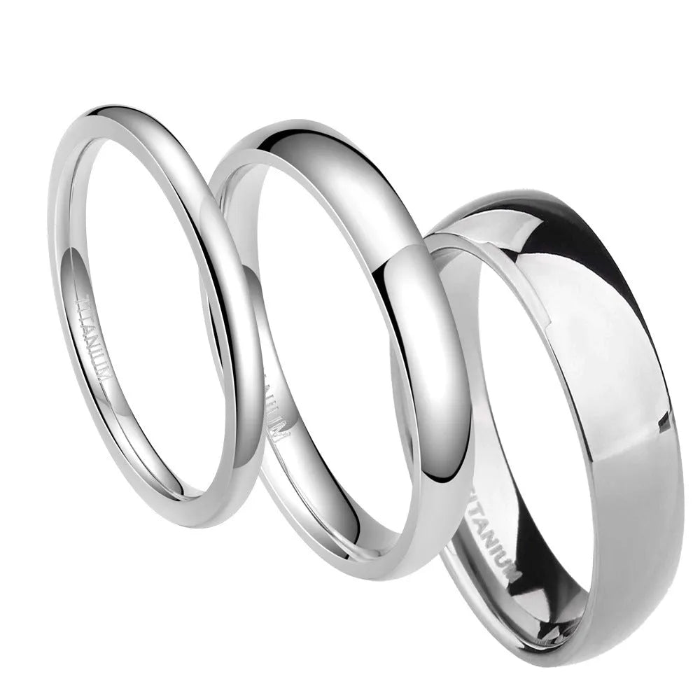 Titanium steel silver ring with grinding finish shown in three width options