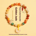 Natural Jinsi Jade safety buckle bracelet with 6mm peace clasp beads in Chinese style