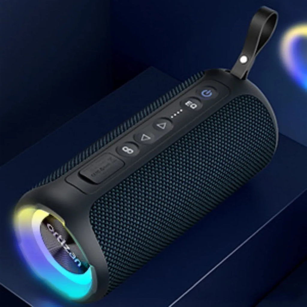 Black and blue 40W wireless Bluetooth fabric speaker with luminous lighting effects