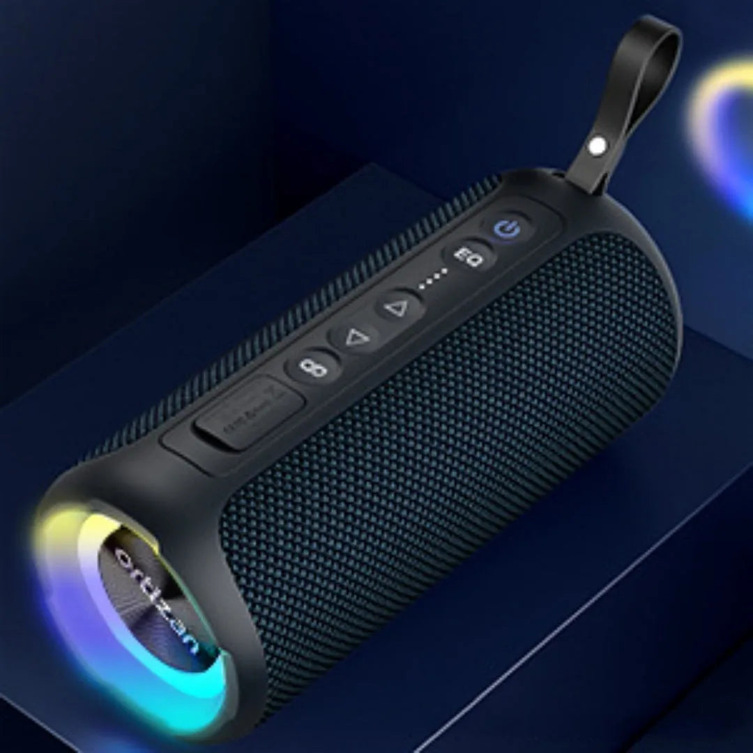 Black and blue 40W wireless Bluetooth fabric speaker with luminous lighting effects