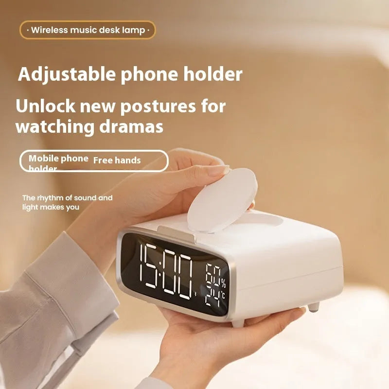 White ABS acrylic Bluetooth speaker wireless charger with night lamp function