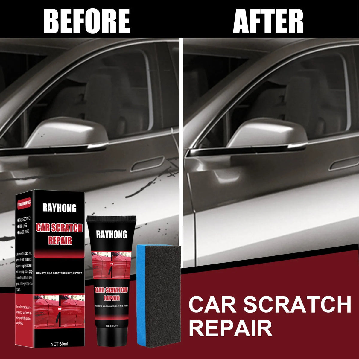 60ml car scratch repair wax container with applicator for automotive paint surface scratch maintenance