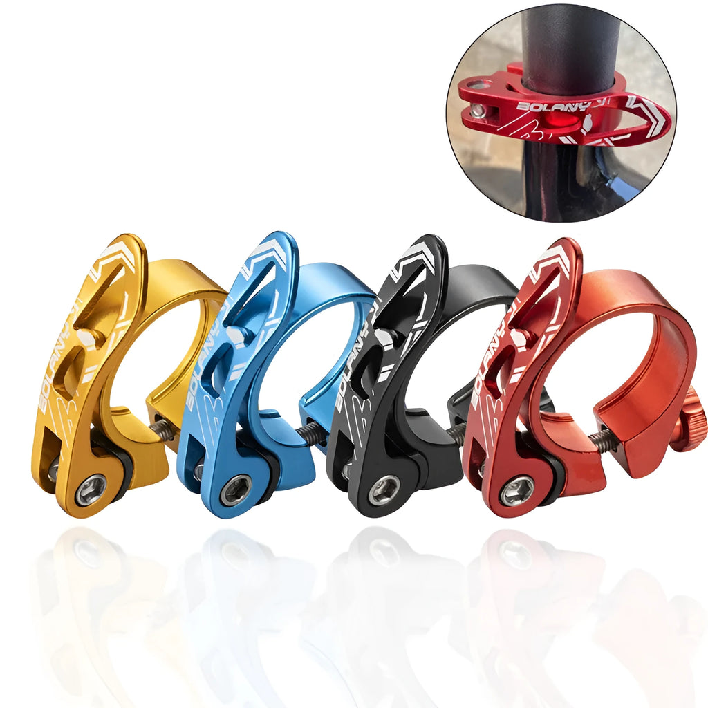 Aluminium alloy mountain bicycle seat post clamp in black, red, gold, or blue colour