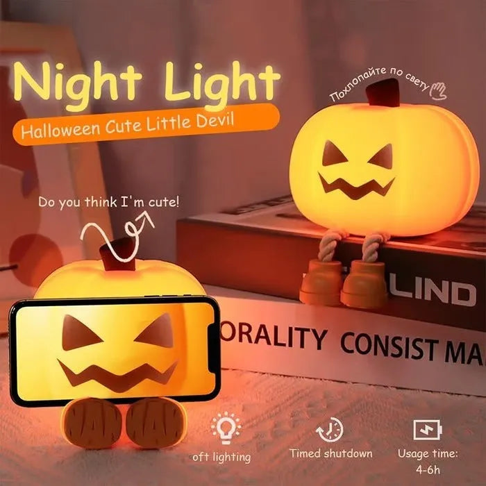 Geometric 3D Halloween pumpkin lamp with horror theme and cartoon styling