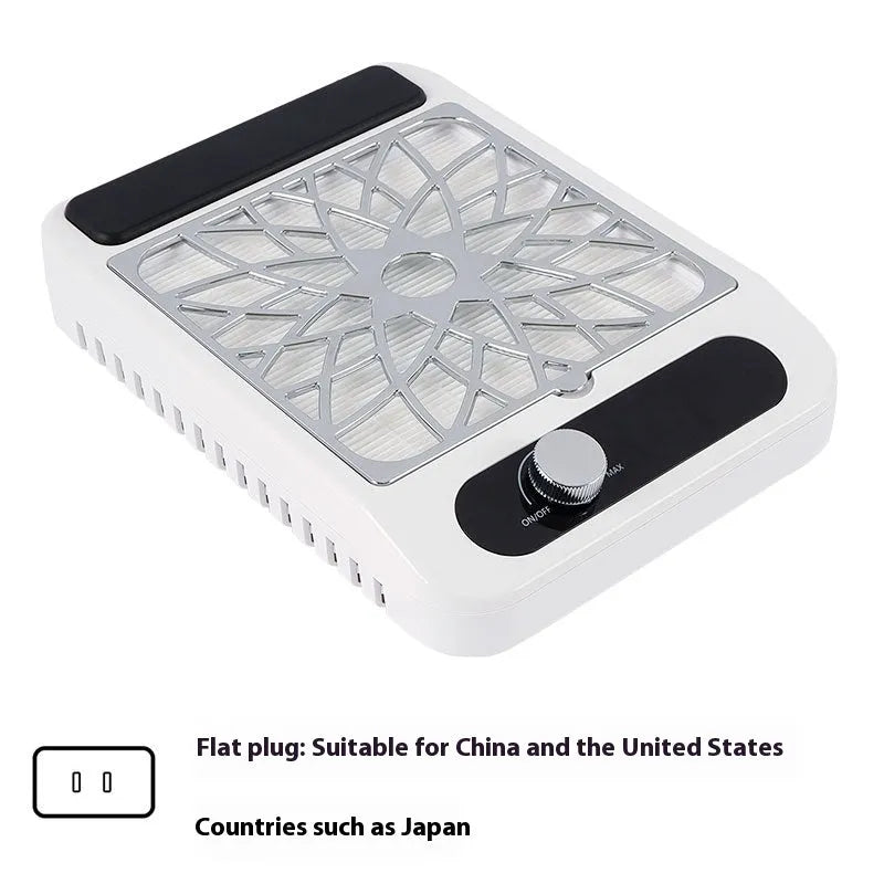 White Q2 style nail dust collector with adjustable speed controls and removable filter net