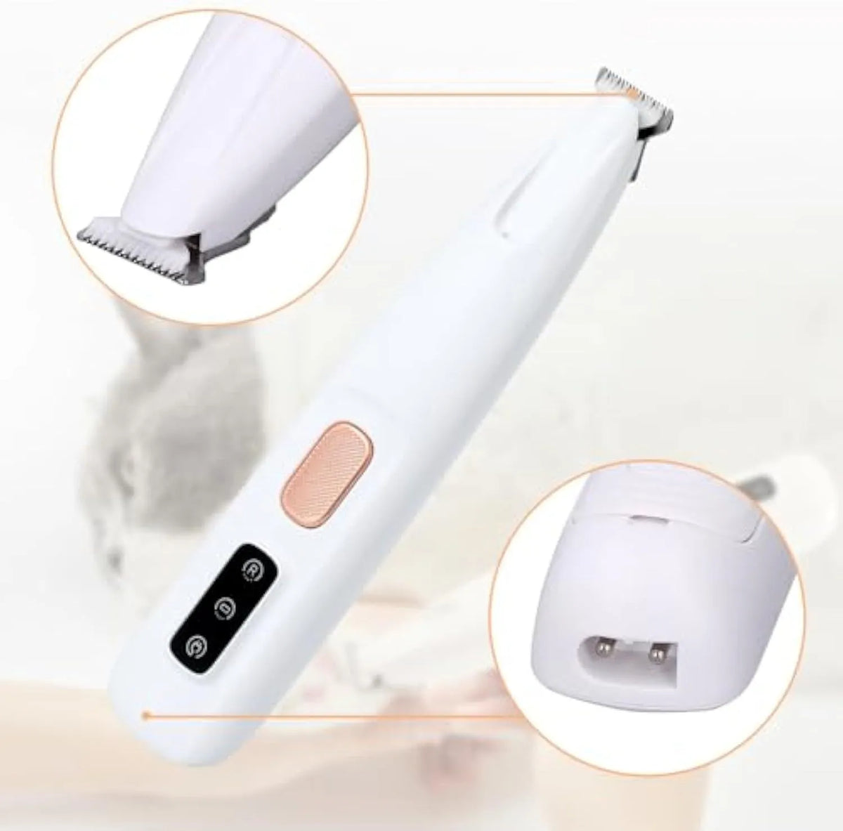 White rechargeable electric dog paw trimmer with LED light for pet grooming