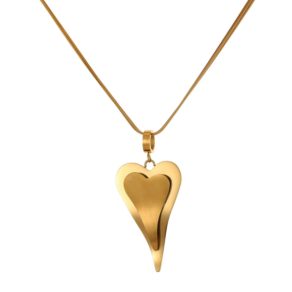 Women's stainless steel double heart snake bones geometric pendant necklace on regular chain