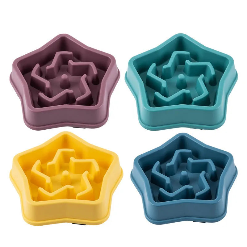 Yellow plastic slow feeding dog bowl with textured bottom measuring 20.1cm diameter