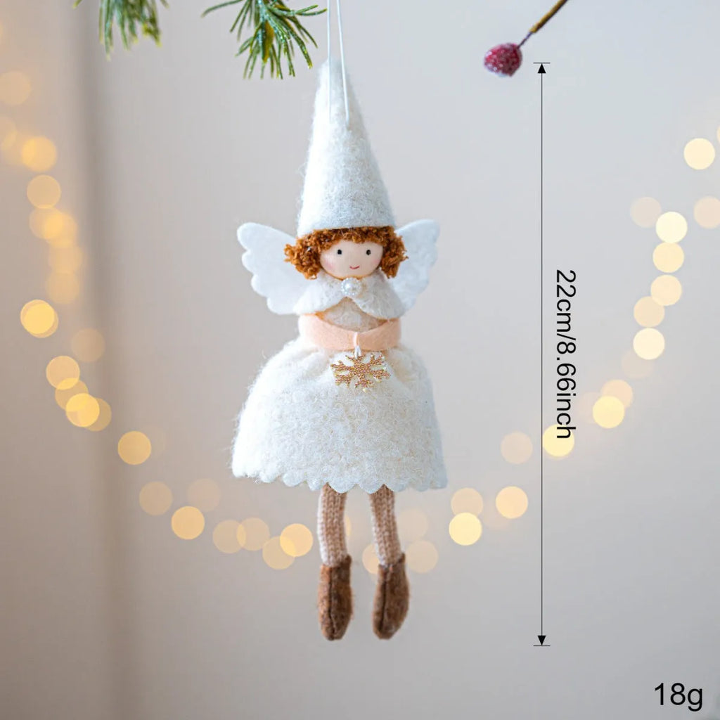 White or pink cloth felt angel skirt Christmas ornament with soft plush pendant for hanging display