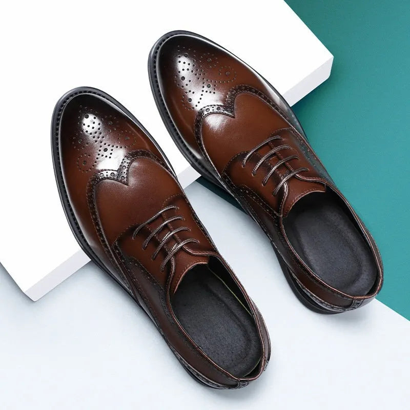 Men's black and brown brogue leather shoes for business wear in sizes 38 to 47