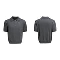 Men's black short sleeve shirt with double collar design and slim knit fabric in loose fit