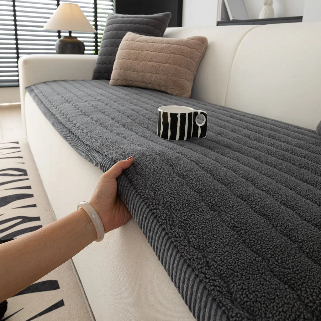 Plush non-slip sofa cushion in solid colour, available in six colours and five sizes from 70x70cm to 70x240cm