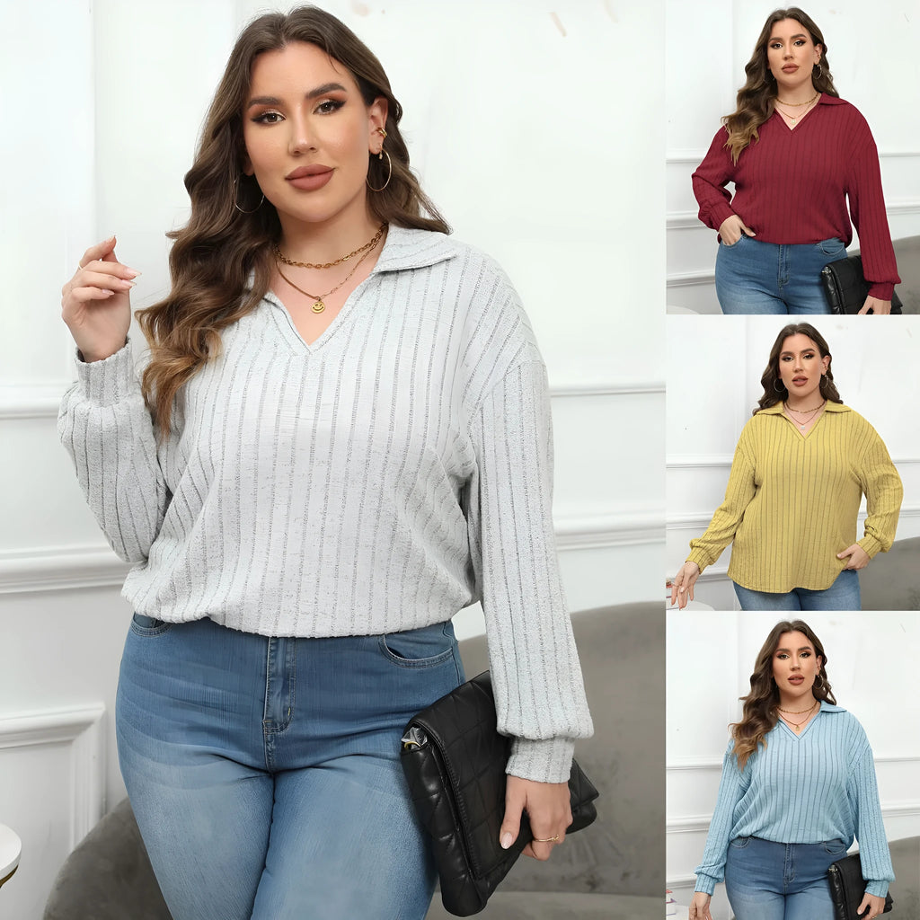 Women's plus size polo collar shirt with lantern sleeves in melange gray velvet dyed polar fleece fabric