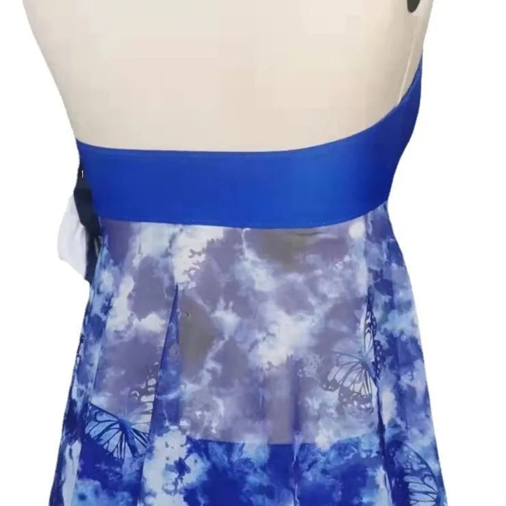 Blue women's bikini swimsuit with European and American briefs style and spandex fabric